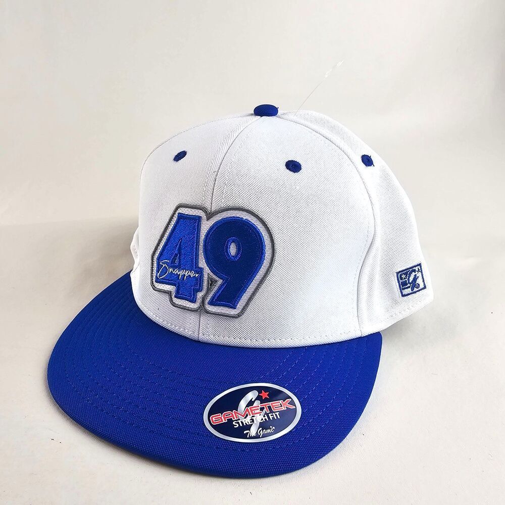 The Game Snapper 49 Hat Mens Stretch Fit White Blue Baseball Cap GameTek Flex